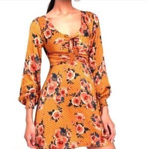 NWT FREE PEOPLE MORNING LIGHT ORANGE YELLOW FLORAL PRINT MINI DRESS Sz 4